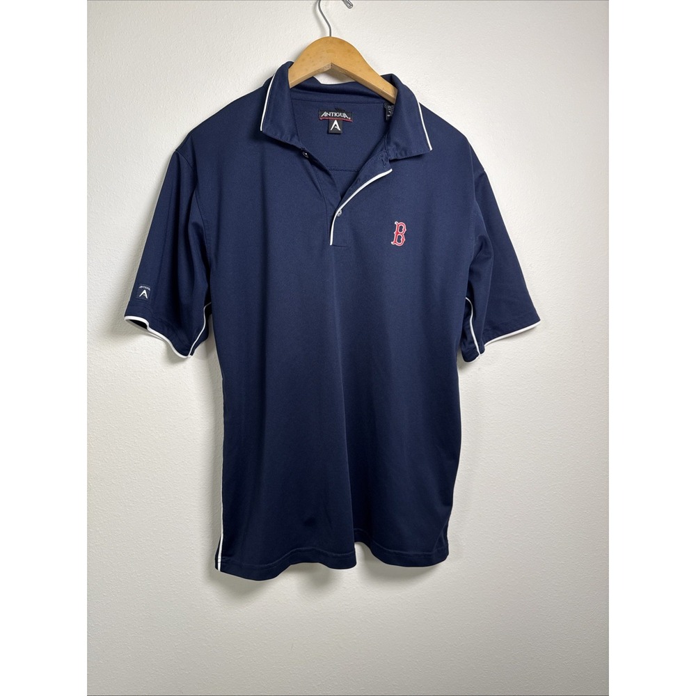 Boston Red Sox Antigua Polo Shirt Men's Medium Navy Blue‎ MLB Golf Performance